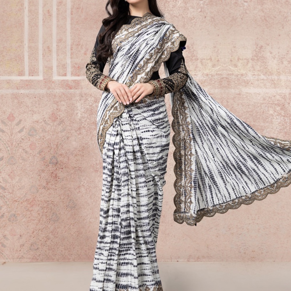 Maria b embroidered saree. Prepleated, ready made saree